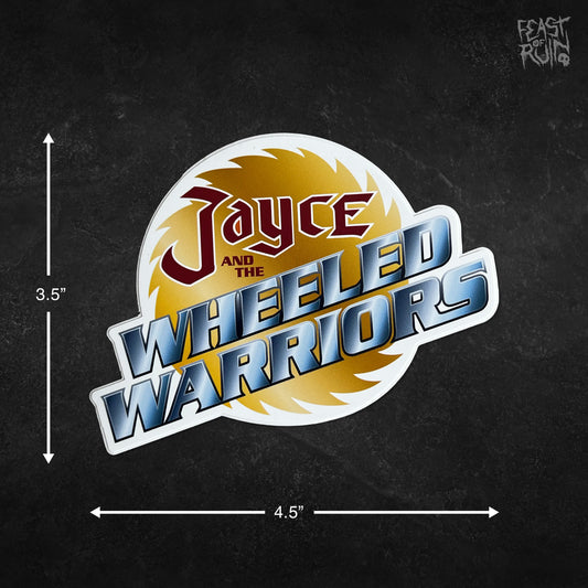 Jayce and the Wheeled Warriors sawblade logo 4.5 by 3.5 inch vinyl sticker.