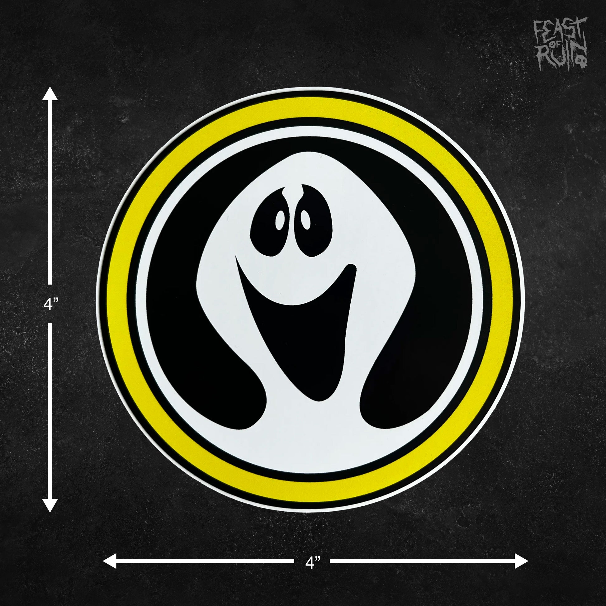 Filmation's Ghostbusters yellow circle smiling ghost logo 4 by 4 inch vinyl sticker.